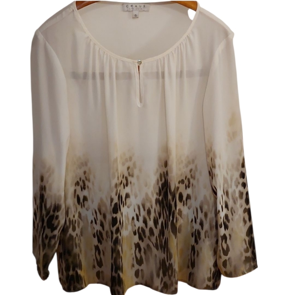 Chaus Tunic Blouse Animal Ombre XL Cream And Browns EUC